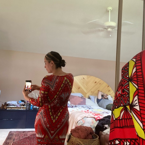 Mara Hoffman printed silk jersey pleated mock wrap dress. Size L. Like new. - Picture 5 of 5